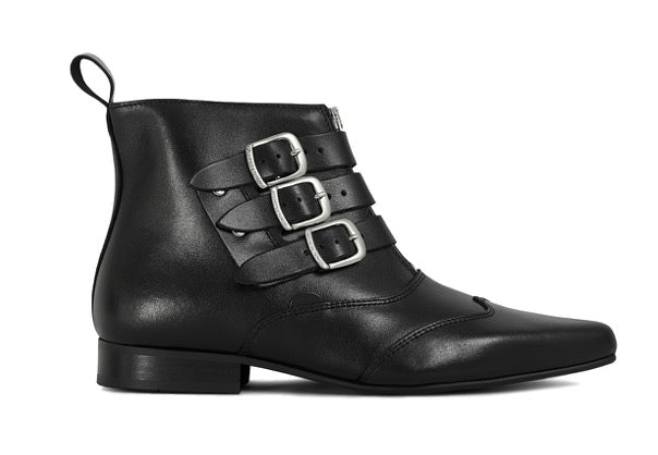 Botins Blitz bico fino – bota de tira/fecho – pele preta