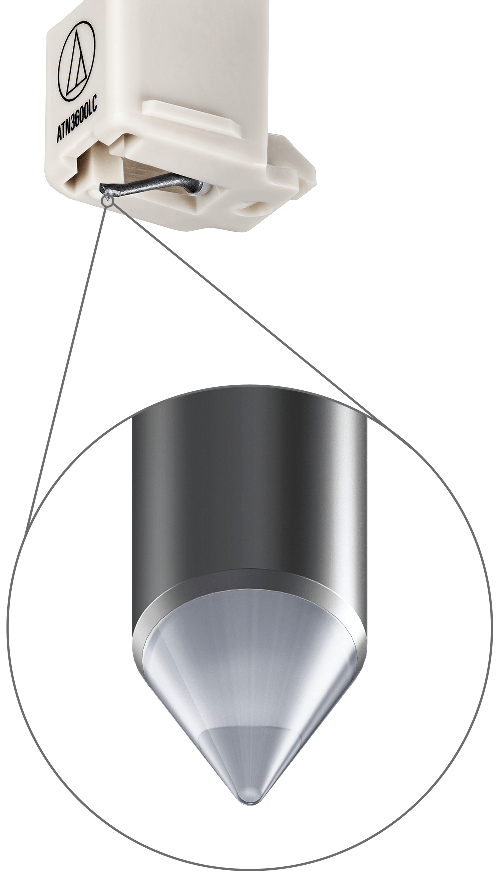 Audio-Technica microphone with a cone-shaped element on a white background