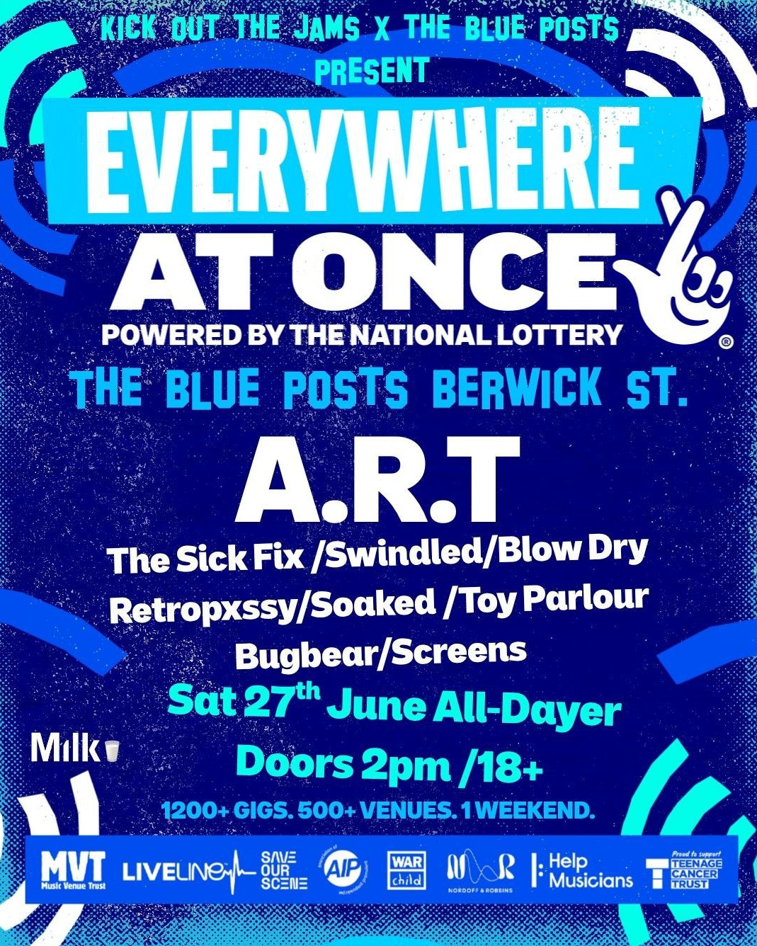 Kick Out The Jams x Milk Records — Everywhere At Once Weekender | The Blue Posts Soho London | 26 - 27 June 2026