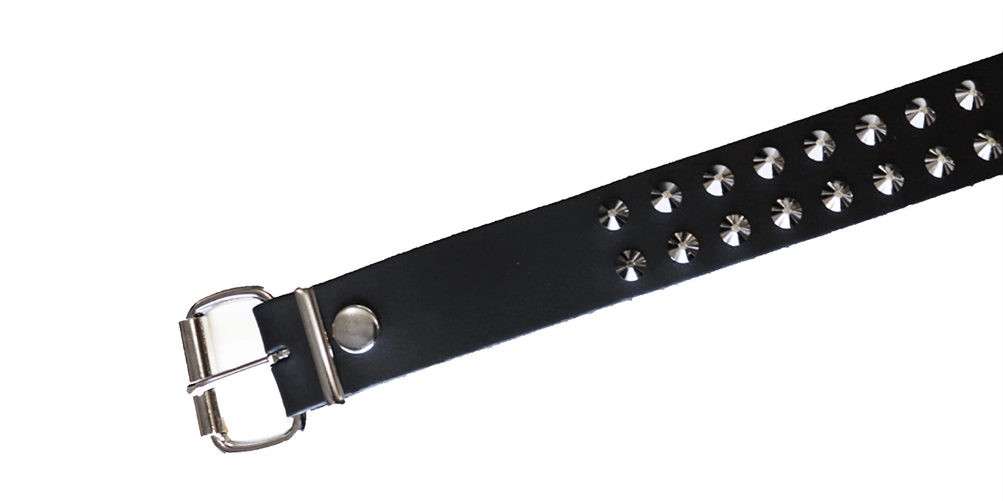 Belt – Black Leather 2 Row Nickel Conical Studs