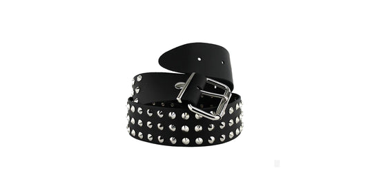 Belt – Black Leather 3 Row Nickel Conical Studs
