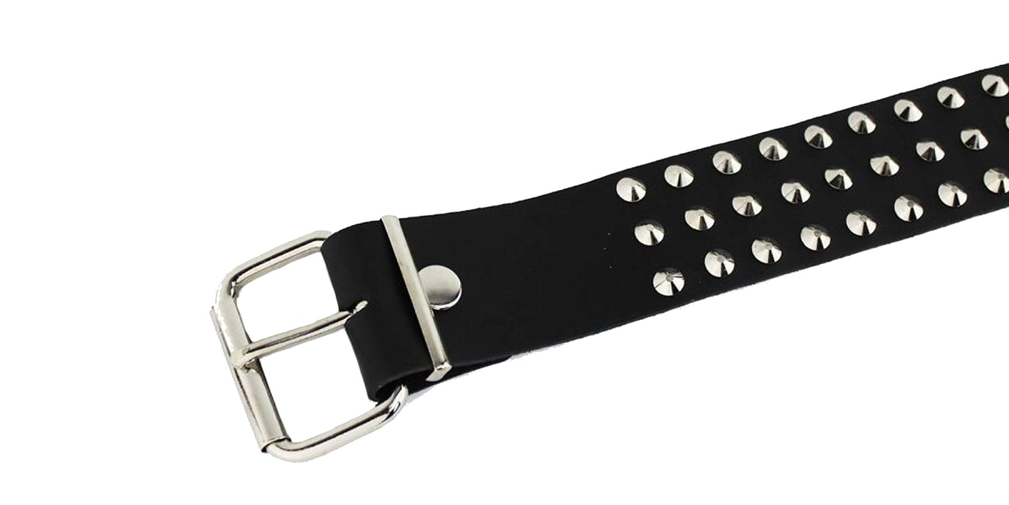 Belt – Black Leather 3 Row Nickel Conical Studs