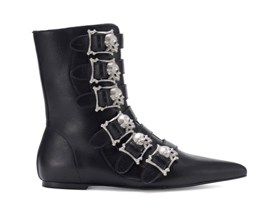 Bota Pike – Siouxsie – fivela de 6 caveiras – pele preta