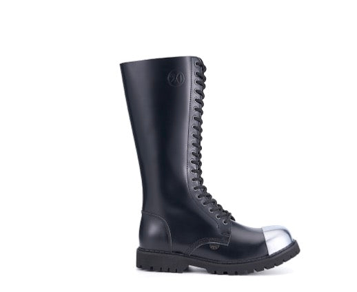 Gripper boot – 20 eyelet external steel cap – black leather