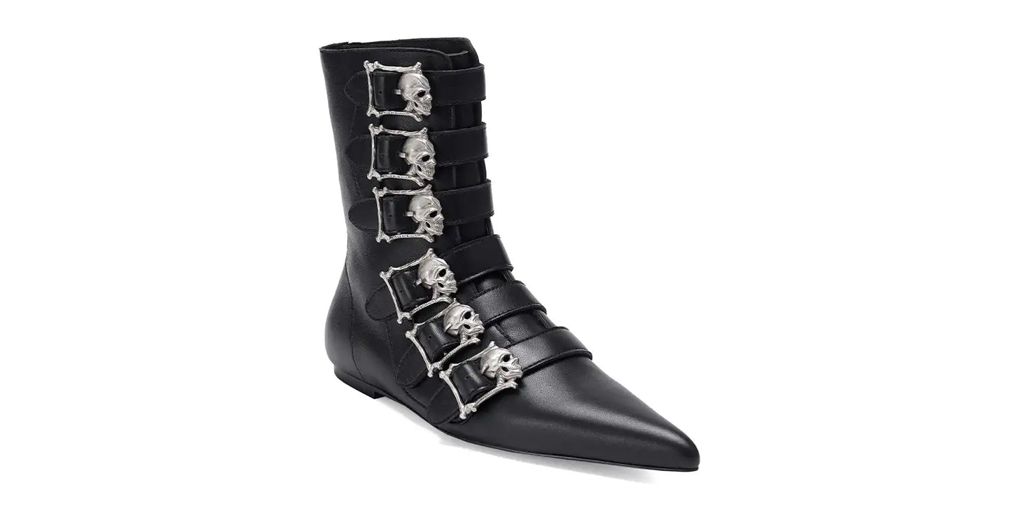 Bota Pike – Siouxsie – fivela de 6 caveiras – pele preta