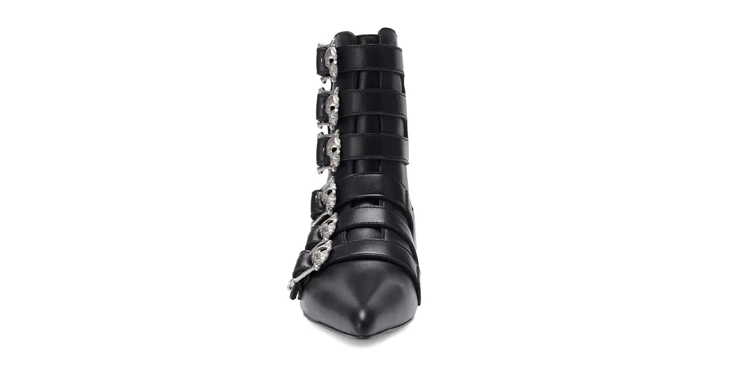 Bota Pike – Siouxsie – fivela de 6 caveiras – pele preta