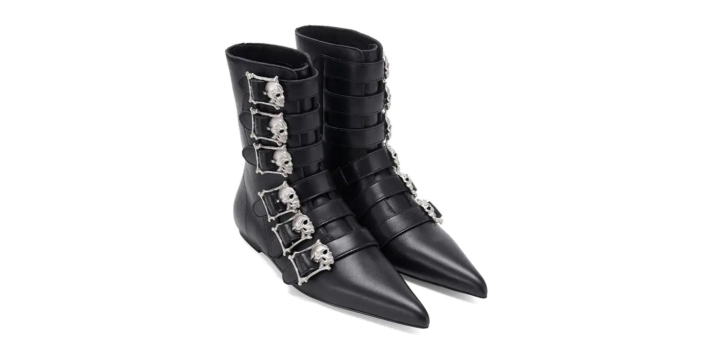 Bota Pike – Siouxsie – fivela de 6 caveiras – pele preta