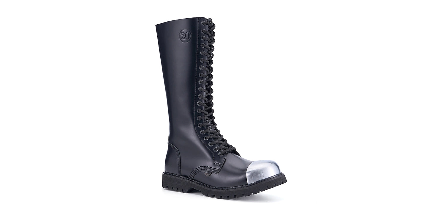 Gripper boot – 20 eyelet external steel cap – black leather