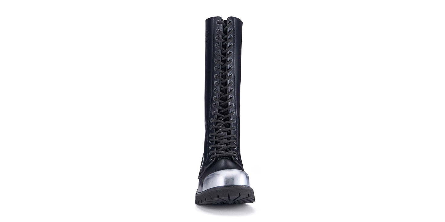 Gripper boot – 20 eyelet external steel cap – black leather
