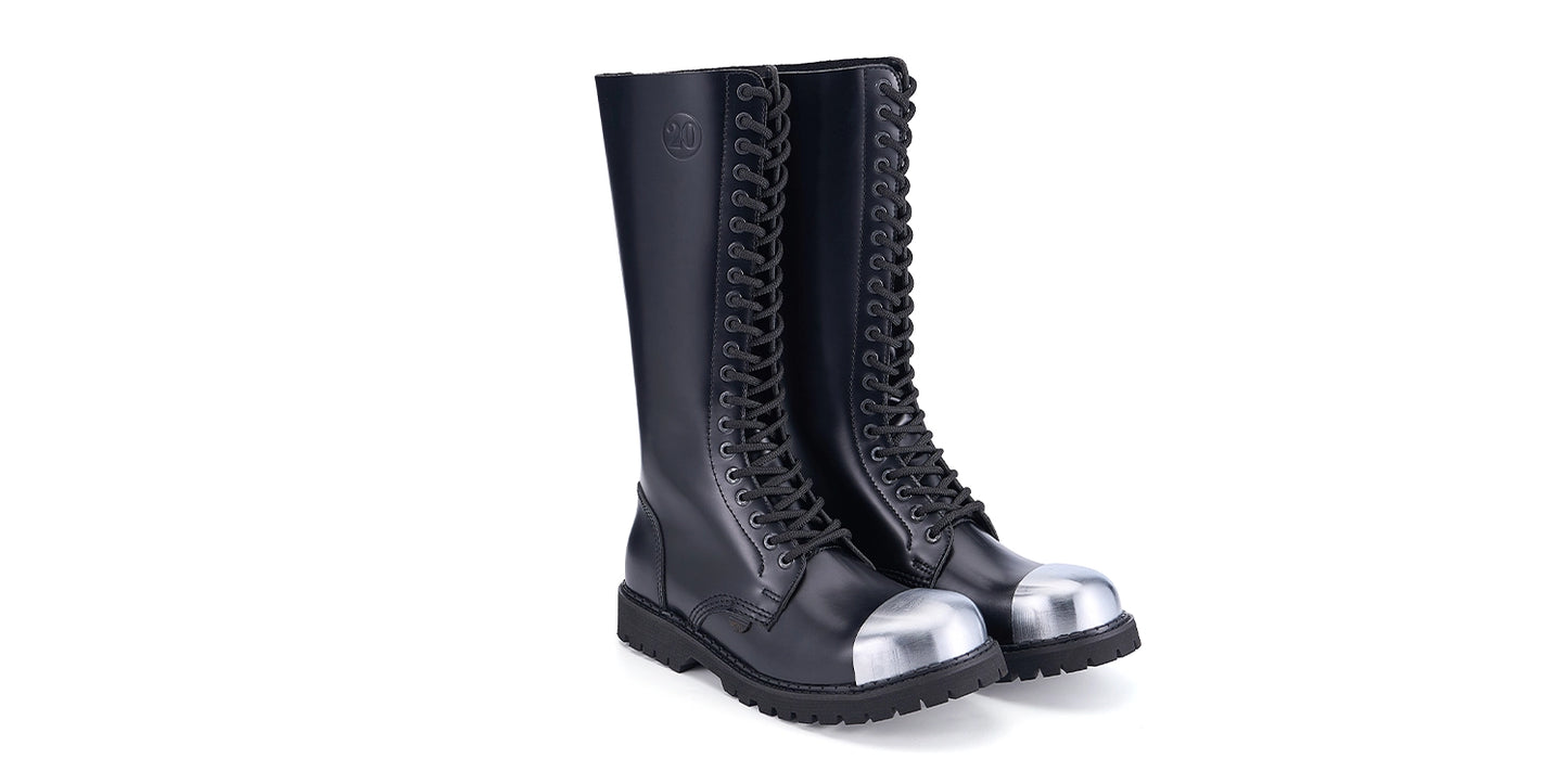 Gripper boot – 20 eyelet external steel cap – black leather