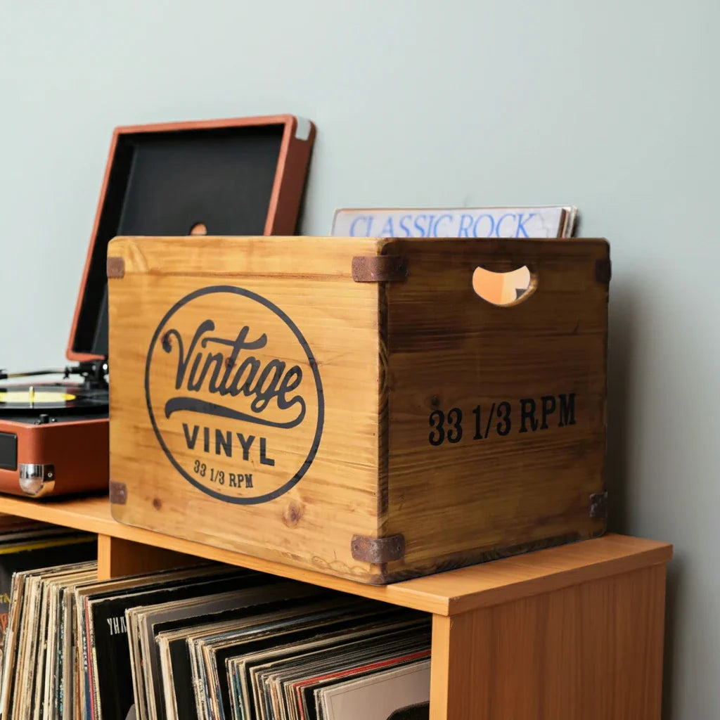Vintage Vinyl wooden vinyl storage box