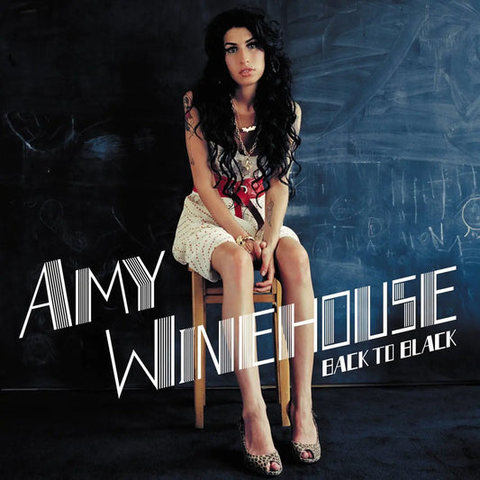 Amy Winehouse - Back to Black album cover featuring a portrait of Amy Winehouse seated with Beehive hair against a dark background, deluxe 2LP half-speed mastering