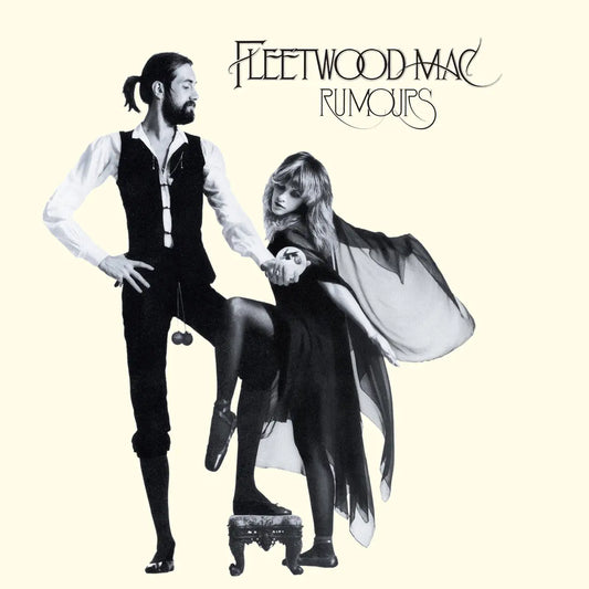 Flletwood Mac - Rumours vinyl LP album cover featuring Stevie Nicks and Mick Flletwood in black and white studio portrait