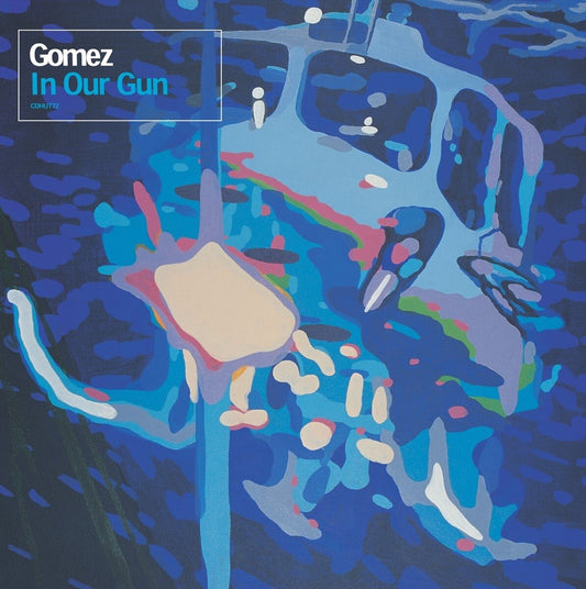 Album cover for 'In Our Gun' by Gomez with abstract design and text.